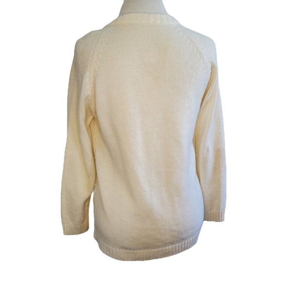 Vintage 60s Ivory‎ Floral Embroidered Popcorn Cardigan Sweater Sz Medium - Picture 3 of 9